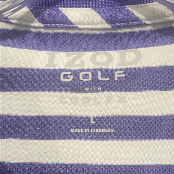 Men's IZOD GOLF Striped Polo Shirt - Purple and White/ size L - Picture 4 of 6